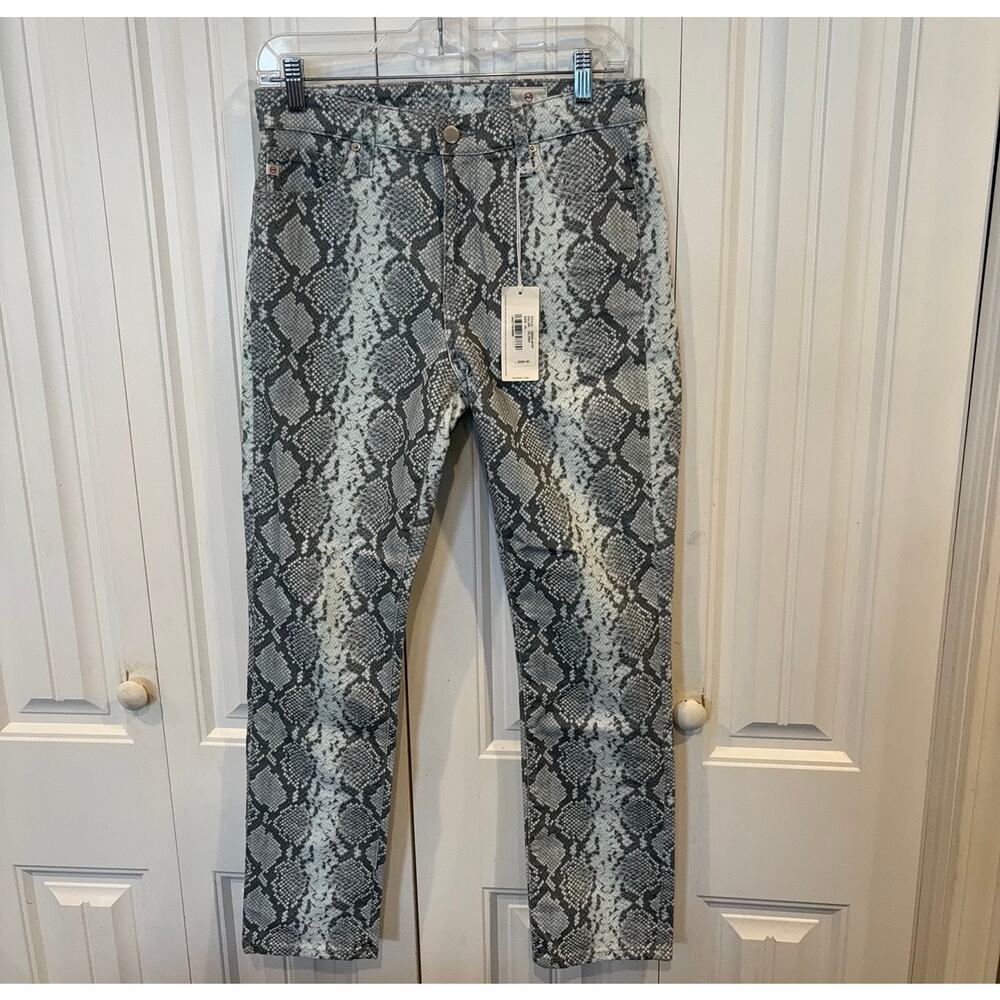 AG Adriano Goldschmied The Mary High Rise Straight Gray Snakeskin Jeans Size 28